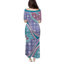 Hawaiian Quilt Pattern Puletasi Purple Blue Color Mixed - Polynesian Pride