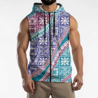 Hawaiian Quilt Pattern Sleeveless Zip Hoodie Purple Blue Color Mixed LT01 - Polynesian Pride