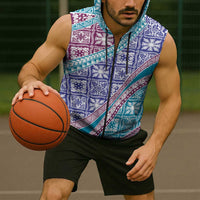 Hawaiian Quilt Pattern Sleeveless Zip Hoodie Purple Blue Color Mixed LT01 - Polynesian Pride