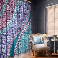 Hawaiian Quilt Pattern Window Curtain Purple Blue Color Mixed - Polynesian Pride