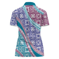 Hawaiian Quilt Pattern Women Polo Shirt Purple Blue Color Mixed - Polynesian Pride