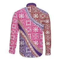 Hawaiian Quilt Pattern Long Sleeve Button Shirt Sweet Color Mixed - Polynesian Pride