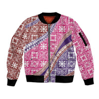 Hawaiian Quilt Pattern Sleeve Zip Bomber Jacket Sweet Color Mixed - Polynesian Pride