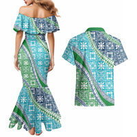 Hawaiian Quilt Pattern Couples Matching Mermaid Dress and Hawaiian Shirt Fresh Color Mixed - Polynesian Pride