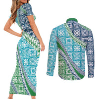 Hawaiian Quilt Pattern Couples Matching Short Sleeve Bodycon Dress and Long Sleeve Button Shirt Fresh Color Mixed - Polynesian Pride