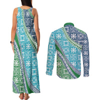 Hawaiian Quilt Pattern Couples Matching Tank Maxi Dress and Long Sleeve Button Shirt Fresh Color Mixed - Polynesian Pride