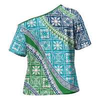 Hawaiian Quilt Pattern Cross Shoulder Shirt Fresh Color Mixed - Polynesian Pride