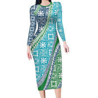 Hawaiian Quilt Pattern Family Matching Long Sleeve Bodycon Dress and Hawaiian Shirt Fresh Color Mixed - Polynesian Pride