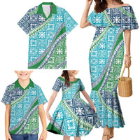 Hawaiian Quilt Pattern Family Matching Mermaid Dress and Hawaiian Shirt Fresh Color Mixed - Polynesian Pride