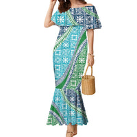 Hawaiian Quilt Pattern Family Matching Mermaid Dress and Hawaiian Shirt Fresh Color Mixed - Polynesian Pride