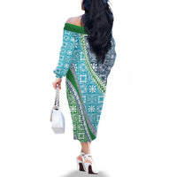 Hawaiian Quilt Pattern Family Matching Off The Shoulder Long Sleeve Dress and Hawaiian Shirt Fresh Color Mixed - Polynesian Pride