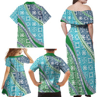 Hawaiian Quilt Pattern Family Matching Off Shoulder Maxi Dress and Hawaiian Shirt Fresh Color Mixed - Polynesian Pride