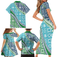 Hawaiian Quilt Pattern Family Matching Short Sleeve Bodycon Dress and Hawaiian Shirt Fresh Color Mixed - Polynesian Pride