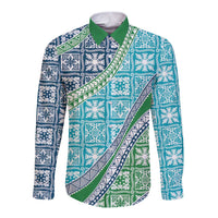 Hawaiian Quilt Pattern Long Sleeve Button Shirt Fresh Color Mixed - Polynesian Pride