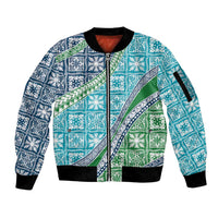 Hawaiian Quilt Pattern Sleeve Zip Bomber Jacket Fresh Color Mixed - Polynesian Pride