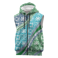 Hawaiian Quilt Pattern Sleeveless Zip Hoodie Fresh Color Mixed LT01 Green - Polynesian Pride