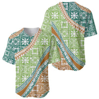 Hawaiian Quilt Pattern Baseball Jersey Green Chestnut Color Mixed - Polynesian Pride