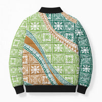 Hawaiian Quilt Pattern Bomber Puffer Jacket Green Chestnut Color Mixed LT01 - Polynesian Pride