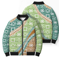 Hawaiian Quilt Pattern Bomber Puffer Jacket Green Chestnut Color Mixed LT01 - Polynesian Pride