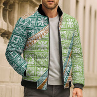 Hawaiian Quilt Pattern Bomber Puffer Jacket Green Chestnut Color Mixed LT01 - Polynesian Pride