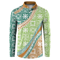 Hawaiian Quilt Pattern Button Sweatshirt Green Chestnut Color Mixed LT01 Green - Polynesian Pride