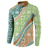 Hawaiian Quilt Pattern Button Sweatshirt Green Chestnut Color Mixed LT01 - Polynesian Pride