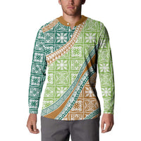 Hawaiian Quilt Pattern Button Sweatshirt Green Chestnut Color Mixed LT01 - Polynesian Pride
