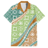 Hawaiian Quilt Pattern Family Matching Long Sleeve Bodycon Dress and Hawaiian Shirt Green Chestnut Color Mixed - Polynesian Pride