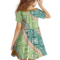 Hawaiian Quilt Pattern Family Matching Short Sleeve Bodycon Dress and Hawaiian Shirt Green Chestnut Color Mixed - Polynesian Pride