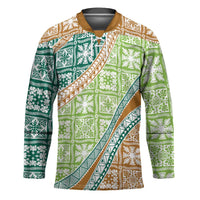 Hawaiian Quilt Pattern Hockey Jersey Green Chestnut Color Mixed LT01 Unisex Green - Polynesian Pride