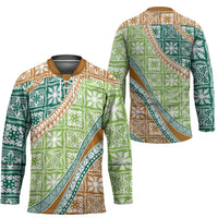 Hawaiian Quilt Pattern Hockey Jersey Green Chestnut Color Mixed LT01 - Polynesian Pride