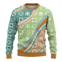 Hawaiian Quilt Pattern Ugly Christmas Sweater Green Chestnut Color Mixed - Polynesian Pride