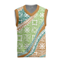 Hawaiian Quilt Pattern Christmas Knitted V-Neck Vest Green Chestnut Color Mixed LT01 Green - Polynesian Pride
