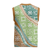 Hawaiian Quilt Pattern Christmas Knitted V-Neck Vest Green Chestnut Color Mixed LT01 - Polynesian Pride