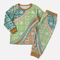 Hawaiian Quilt Pattern Christmas Pajama Set Green Chestnut Color Mixed - Polynesian Pride