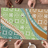 Hawaiian Quilt Pattern Puzzle Green Chestnut Color Mixed LT01 - Polynesian Pride