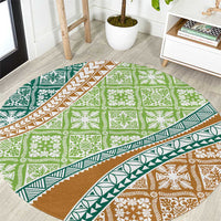 Hawaiian Quilt Pattern Round Carpet Green Chestnut Color Mixed LT01 Green - Polynesian Pride