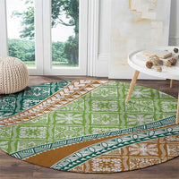 Hawaiian Quilt Pattern Round Carpet Green Chestnut Color Mixed LT01 - Polynesian Pride