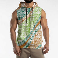 Hawaiian Quilt Pattern Sleeveless Hoodie Green Chestnut Color Mixed LT01 - Polynesian Pride