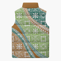 Hawaiian Quilt Pattern Sleeveless Puffer Jacket Green Chestnut Color Mixed LT01 - Polynesian Pride