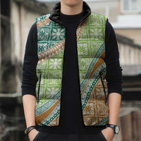 Hawaiian Quilt Pattern Sleeveless Puffer Jacket Green Chestnut Color Mixed LT01 - Polynesian Pride