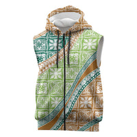Hawaiian Quilt Pattern Sleeveless Zip Hoodie Green Chestnut Color Mixed LT01 Green - Polynesian Pride