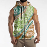 Hawaiian Quilt Pattern Sleeveless Zip Hoodie Green Chestnut Color Mixed LT01 - Polynesian Pride
