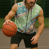 Hawaiian Quilt Pattern Sleeveless Zip Hoodie Green Chestnut Color Mixed LT01 - Polynesian Pride
