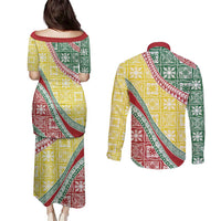 Hawaiian Quilt Pattern Couples Matching Puletasi and Long Sleeve Button Shirt Special Color Mixed - Polynesian Pride