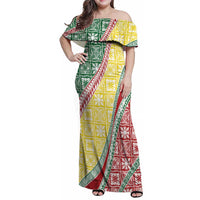 Hawaiian Quilt Pattern Family Matching Off Shoulder Maxi Dress and Hawaiian Shirt Special Color Mixed - Polynesian Pride