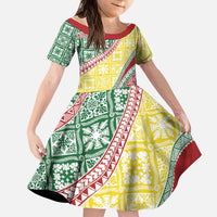 Hawaiian Quilt Pattern Kid Short Sleeve Dress Special Color Mixed - Polynesian Pride