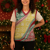 Hawaiian Quilt Pattern Christmas Knitted V-Neck Vest Special Color Mixed LT01 - Polynesian Pride