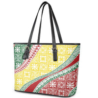 Hawaiian Quilt Pattern Leather Tote Bag Special Color Mixed LT01 - Polynesian Pride