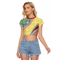 Hawaiian Quilt Pattern Raglan Cropped T Shirt Special Color Mixed LT01 Female Multicolor - Polynesian Pride